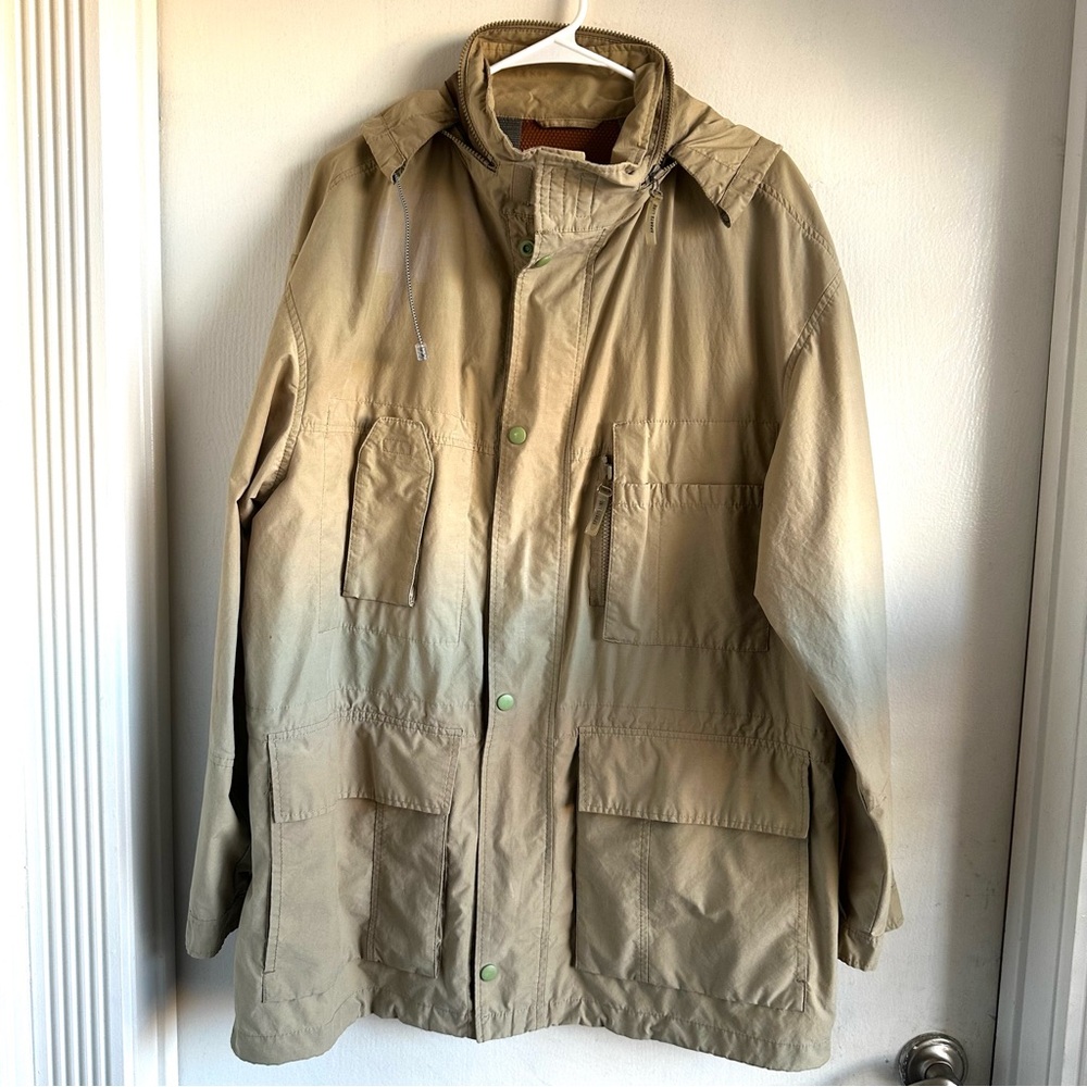 RARE Vintage Peter Hamn Tan Cotton Nylon Multi-Pocket Hooded Field Rain Jacket